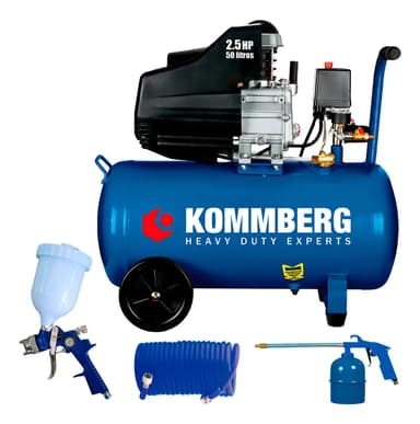 Compresor Aire Kommberg 50 Litros 2.5hp + Kit 3 Pzas Color Azul Fase eléctrica Monofásica Frecuencia 50 Hz