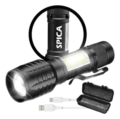 Linterna Tactica LED Militar SPICA X-4 Recargable 3 Modos de Iluminacion Luz Blanca Gancho Clip Color Negro