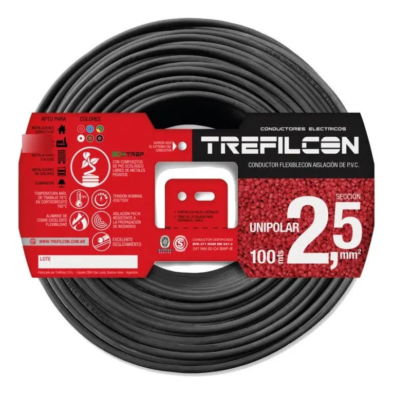 Cable Electrico Normalizado 1x2.5mm Color Negro Trefilcon X 100 Metros