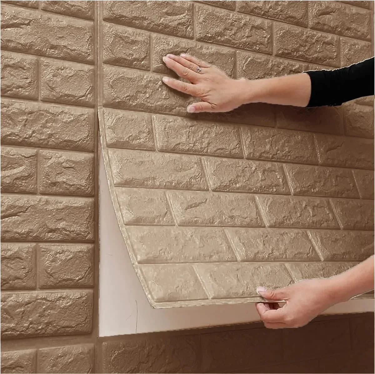 Placa 3d Autoadhesiva Revestimiento De Pared M1 - Sheshu Color Marrón Claro