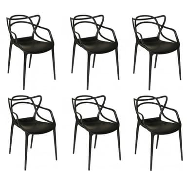 Kit X6 Sillas Plastico Apilable Reforzada Comedor Exterior Smart Tech Hy-01 Color Negro