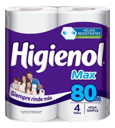 Papel higiénico Higienol MAX simple 80 m pack de 4