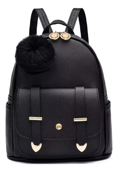 Mochila Mujer Dama Urbana Impermeable Ecocuero Bolso Antirrobo Chica Cartera Bolsillos Levys Bazar Color Negro