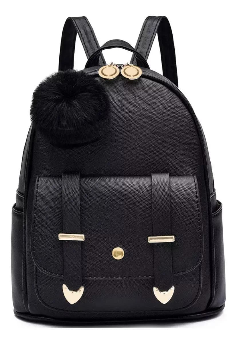 Mochila Mujer Dama Urbana Impermeable Ecocuero Bolso Antirrobo Chica Cartera Bolsillos Levys Bazar Color Negro