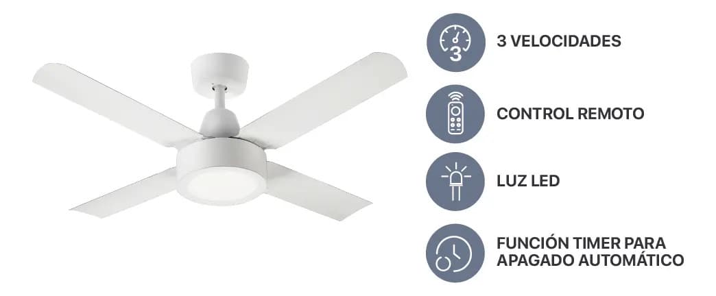 Ventilador de Techo Codini V5RB Blanco Luz Led Control Remoto