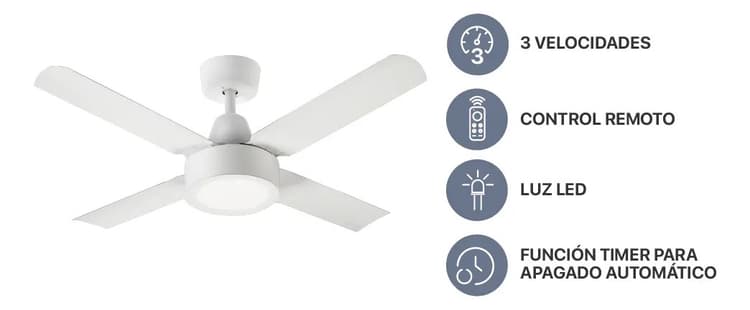 Ventilador de Techo Codini V5RB Blanco Luz Led Control Remoto