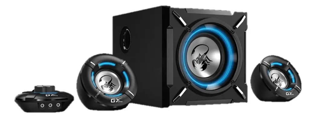 Parlantes Genius Gx Sw-g 2.1 1000 Blk 26w Subwoofer Gamer Color Negro/Azul