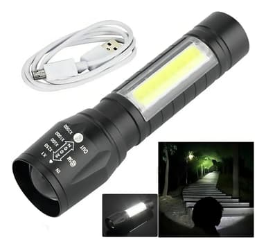 Linterna LED Recargable Mini USB con Zoom y Luz Blanca