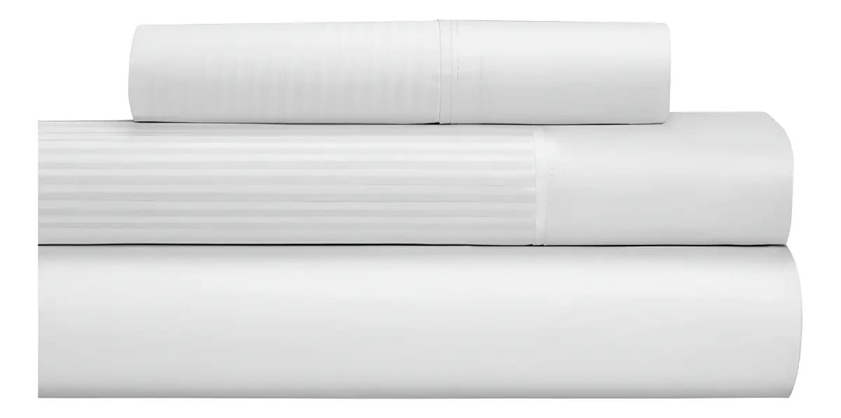 Juego de Sábanas Cannon Classic de 1½ Plaza con 200 Hilos, 100% Algodón y Diseño Rayado Blanco