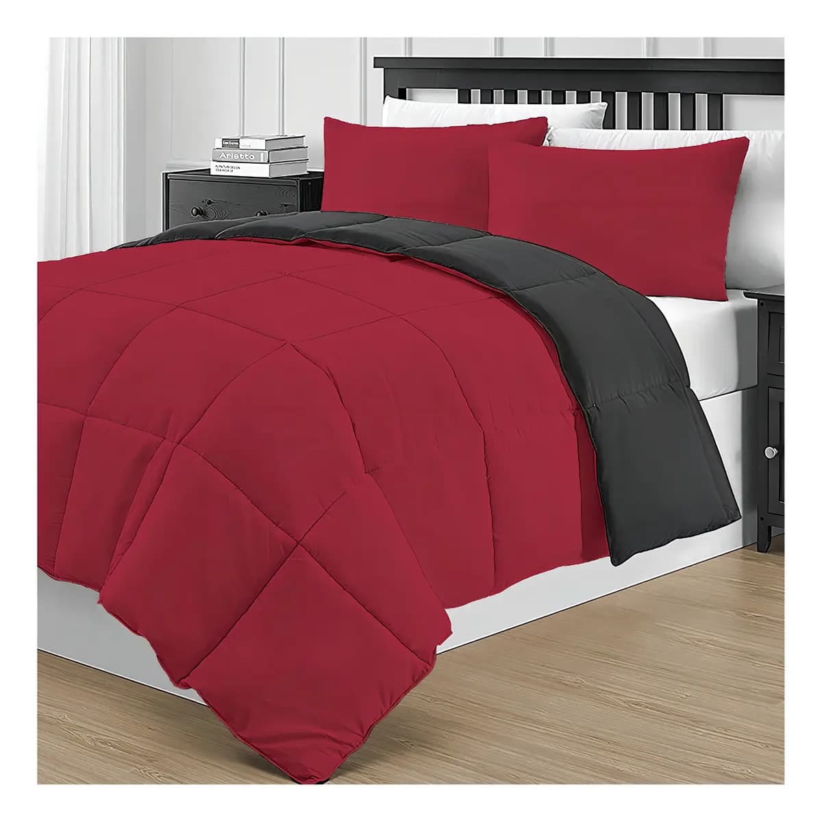 Plumón Kavanagh Simil Plumón 1 plaza diseño liso color negro y rojo de 160cm x 240cm
