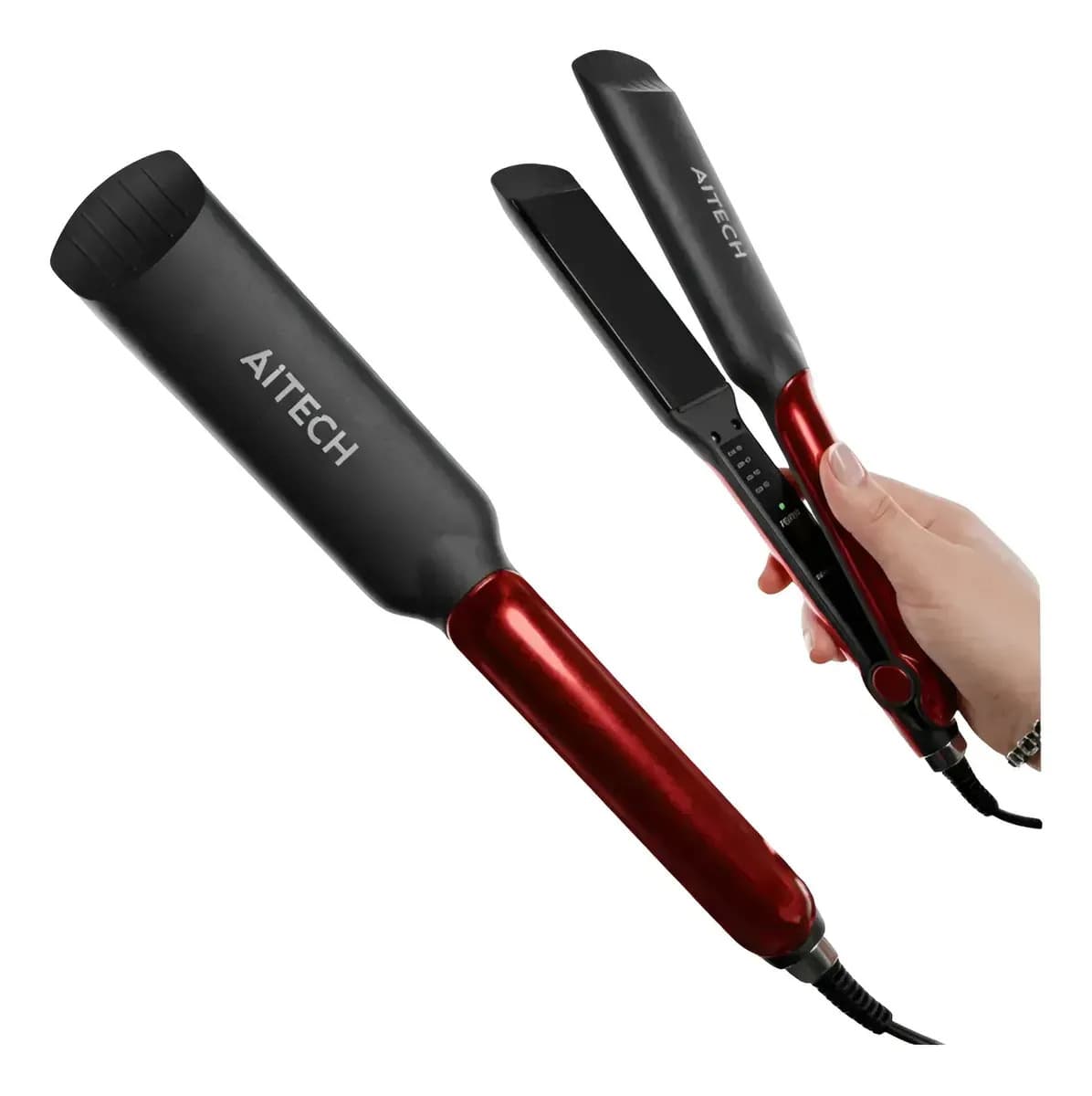 Planchita Pelo Aitech Profesional Roja 220V Cable Giratorio 360 Placas Cerámica Anti Frizz Alisadora 160 A 220°C Calentamiento Rápido Temperatura Regulable Cabello Liso Brillante Ideal Para Uso Diario