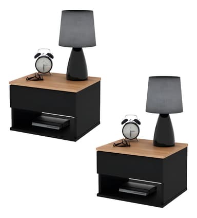 Mesa de Luz Flotante Negra Melamina Moderna con Cajón Koa Home