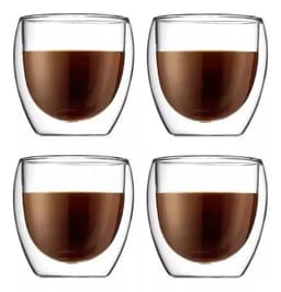 Set X4 Tazas Café Vidrio Doble Pared Borosilicato Espresso 150ml | Ideal Capuchino Latte Té Diseño Elegante | Resistente Al Calor Apto Lavavajillas Cocina Hogar Oficina Levys Bazar