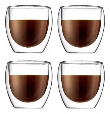 Set X4 Tazas Café Vidrio Doble Pared Borosilicato Espresso 150ml | Ideal Capuchino Latte Té Diseño Elegante | Resistente Al Calor Apto Lavavajillas Cocina Hogar Oficina Levys Bazar