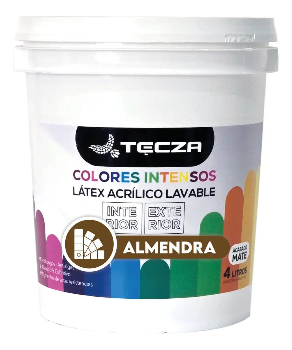 Pintura Latex Almendra Tecza, Lavable X 4 Litros, Linea Colores Intensos Preparados Apto Interior Y Exterior, Acabado Mate.