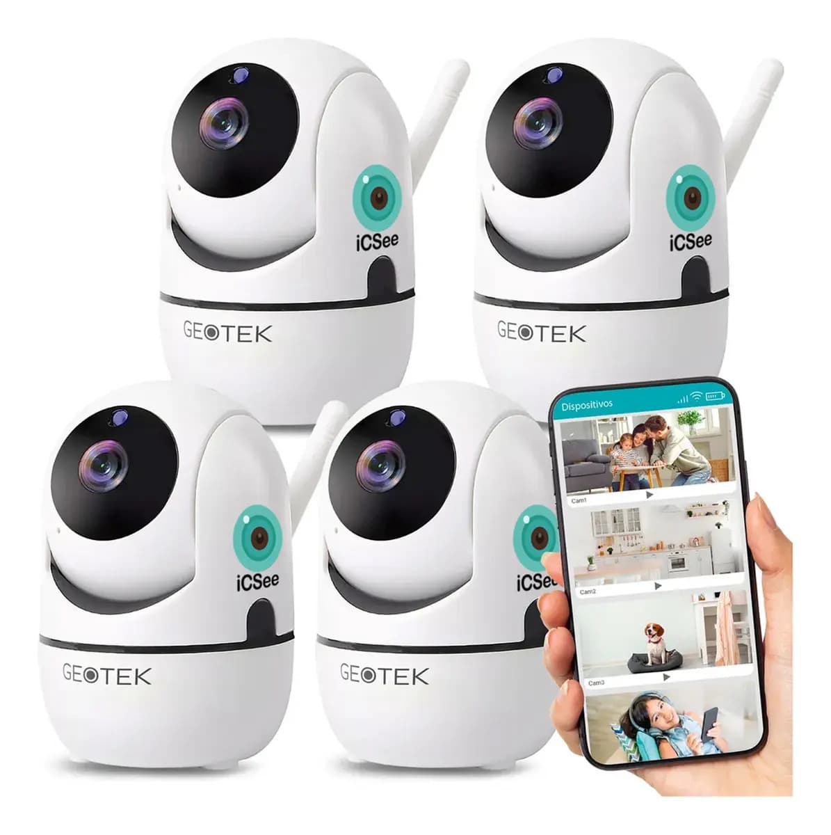 Kit 4 Camaras Seguridad Ip 1080p Wifi Vision Nocturna Deteccion Movimiento Motor