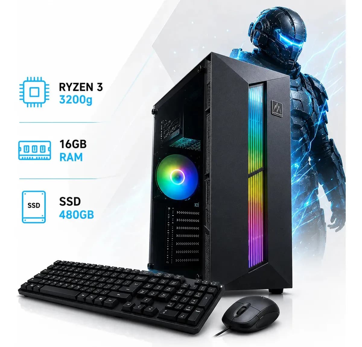 Pc Ryzen 3 Completa 3200g | 16 gb | 480 gb | Wi-Fi | Mouse y Teclado | Aconcawa PC