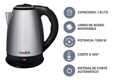 Pava Eléctrica Codini P18han Acero Inoxidable 1.8lts Gris
