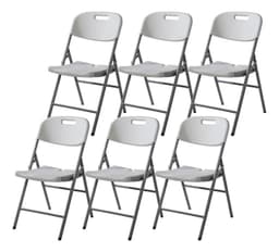Juego 6 Sillas Plásticas Plegables Estructura Metálica Color Blanco