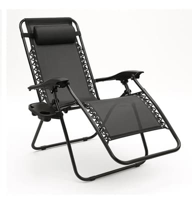 Reposera Plegable Gravedad Cero Reforzada Apoya Vasos Para Playa Patio Color Negro