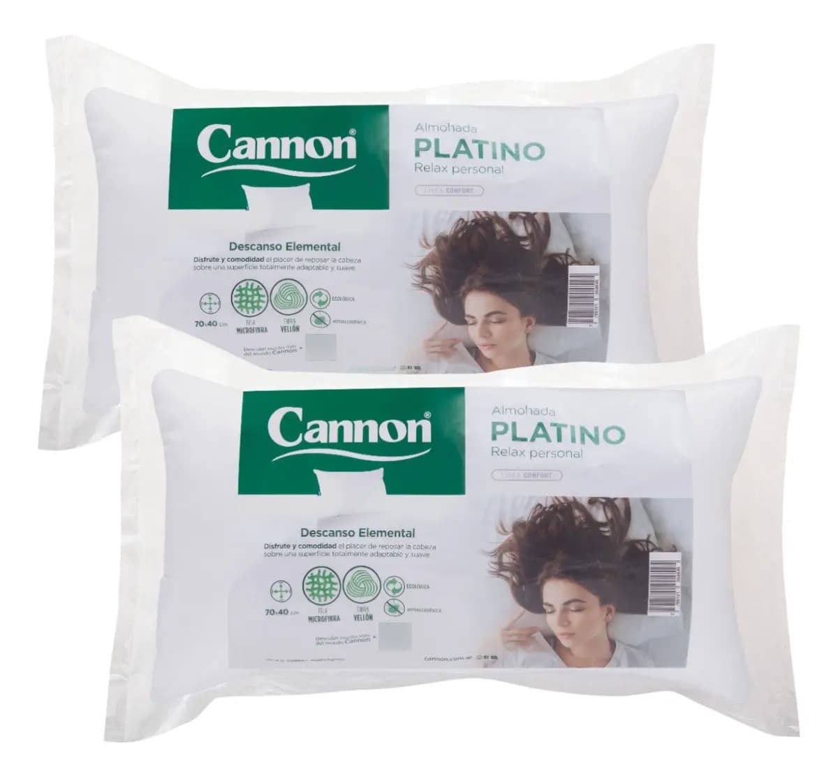 Combo 2 Almohadas Cannon Vellón 70x40 Lavable Stock Color Blanco