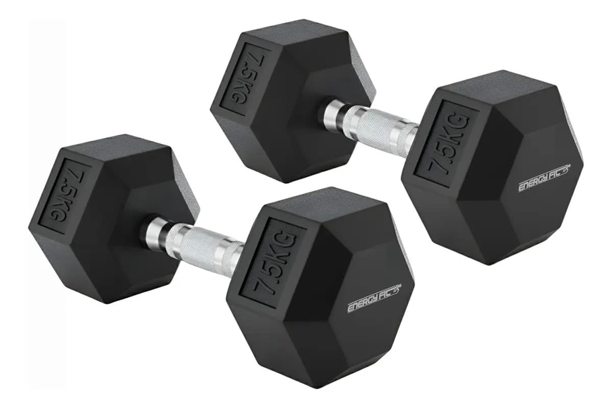Mancuernas Pesas Hexagonal 7.5 Kgs Par Engomadas No Rayan! Negro