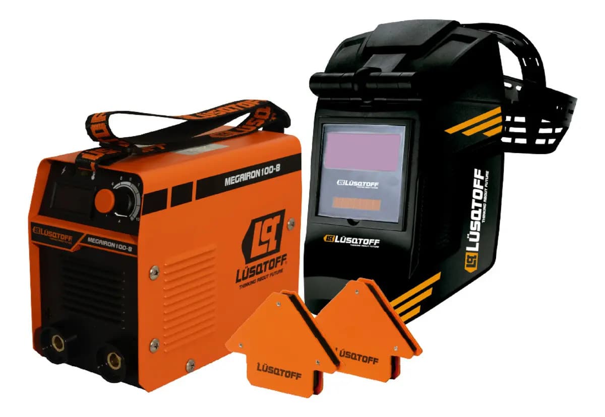 Kit Soldadora Inverter Lusqtoff MEGAIRON100-8 + Máscara y Escuadras Magneticas