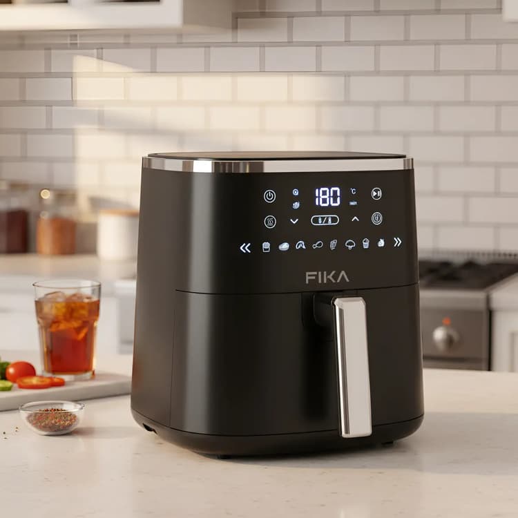 Freidora De Aire Fika EDGE 5 Litros Air Fryer Digital 1400w 8 Programas Sin Aceite Color Negro