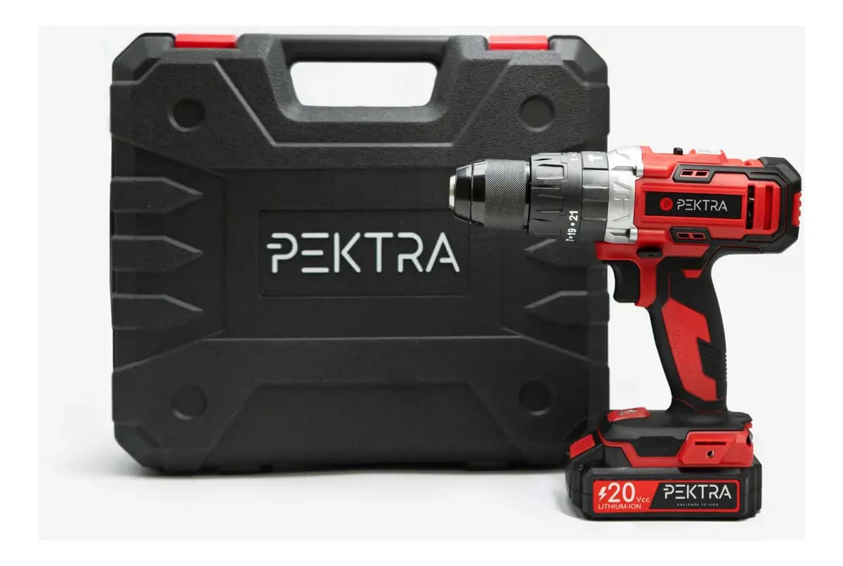 Taladro Percutor Atornillador Inalámbrico 20v Pektra Maletín Color Rojo Frecuencia 50