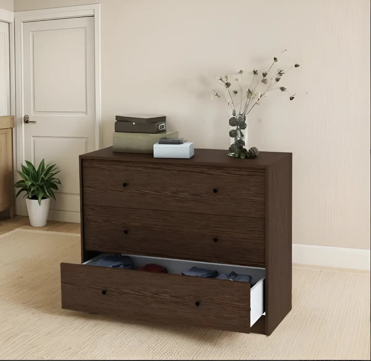 Cómoda 3 Cajones Cm102 Centro Estant Moderna Elegante Color Marrón Oscuro De 100 X 45cm