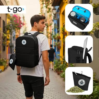 Mochila Matera Bolso Porta Notebook T-go Y Yerbera De Color Negro