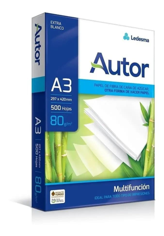 Resma A3 Autor Ledesma 80gr - 29.7x42cm X 500 Hojas
