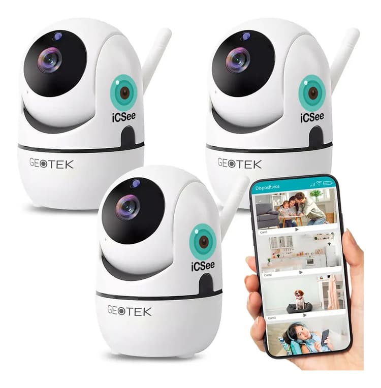 Kit 3 Camaras Seguridad GEOTEK Ip 1080p Wifi Vision Nocturna Deteccion de Movimientos Motorizada