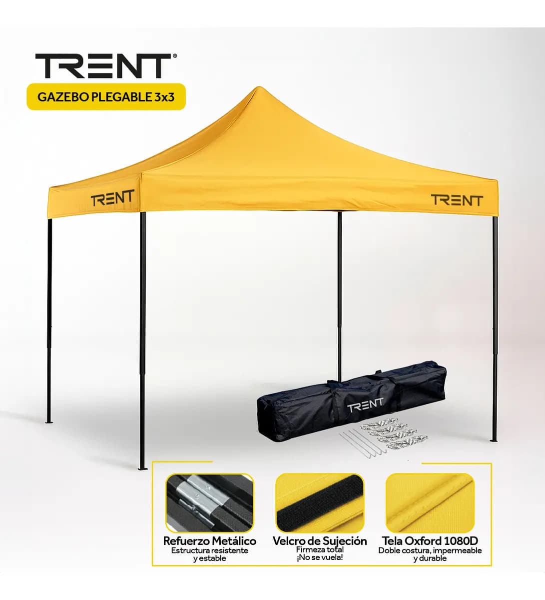 Gazebo Trent 3x3 Metros Autoarmable Plegable De Exterior Amarillo