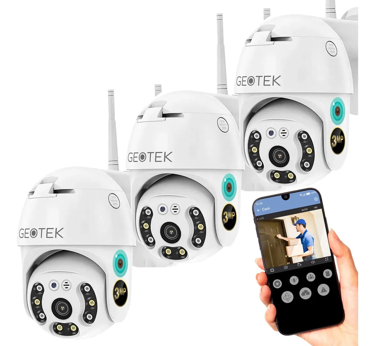 Kit 3 Camaras Seguridad Geotek 3mp Ip Wifi Exterior Full Hd Domo Vision Nocturna