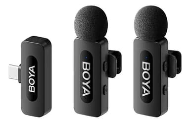 Kit 2 micrófonos Inalámbricos BOYA BY-V20 USB-C Para Celular 2.4GHz Ultra Compacto
