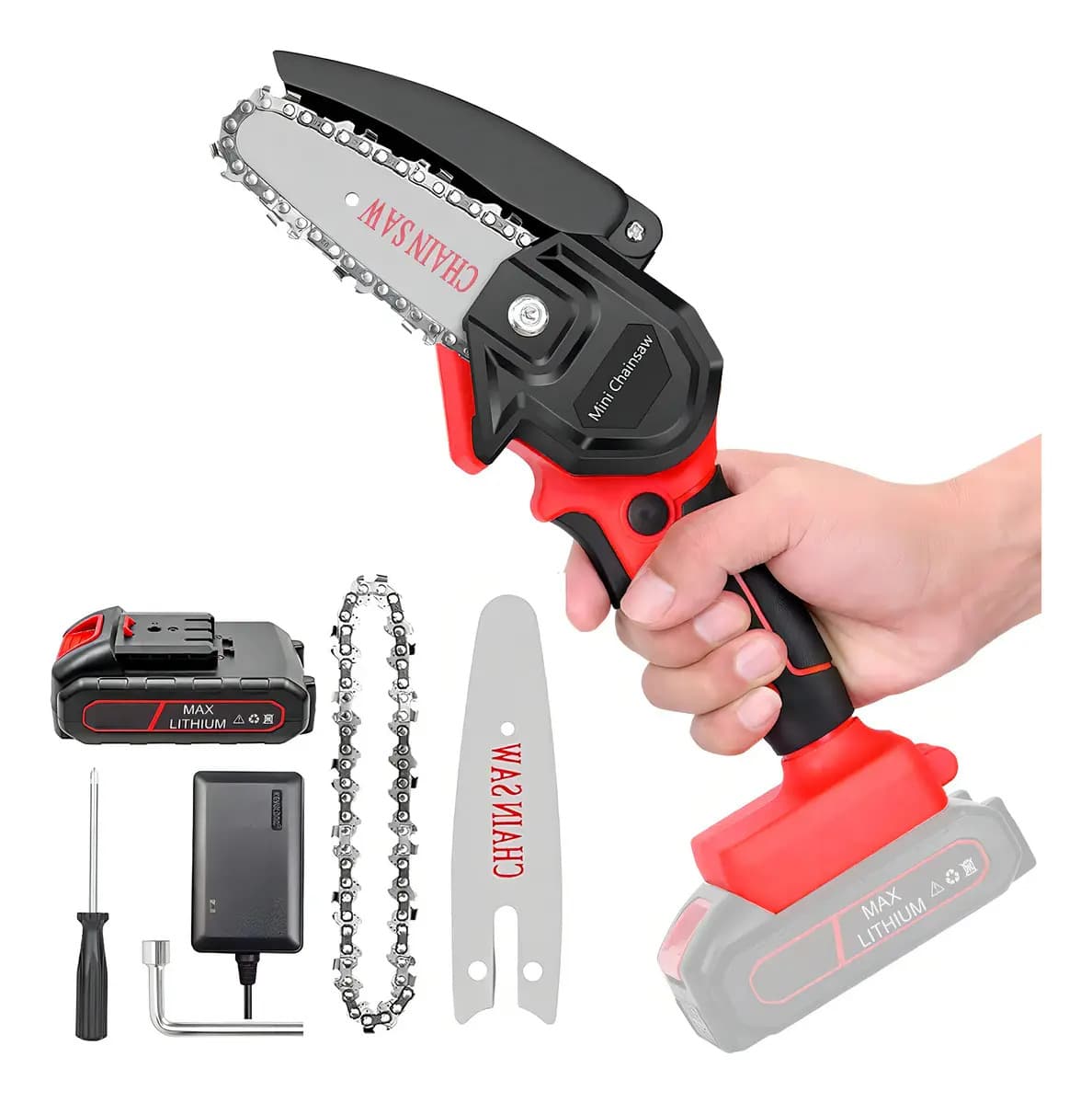 Motosierra Eléctrica a Batería 600W Stardom 6" 21V Rojo/Negro con Accesorios