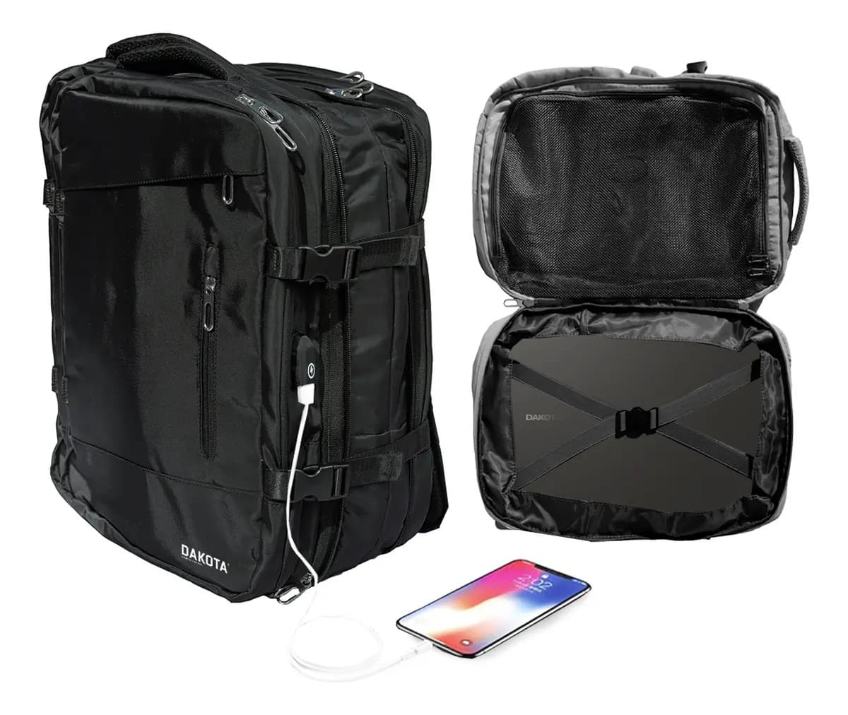 Mochila Viaje Carry On 24l Monobag MG Calidad Deluxe Reforzada Color Negro Diseño De La Tela Liso