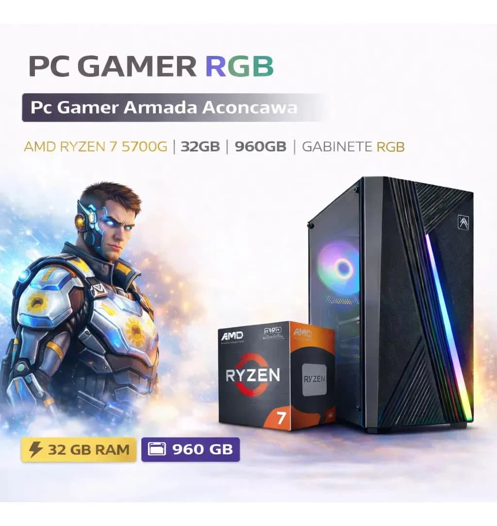 Pc Gamer Armada Aconcawa Amd Ryzen 7 5700g | 32 Gb | 960 Gb | Gabinete Rgb