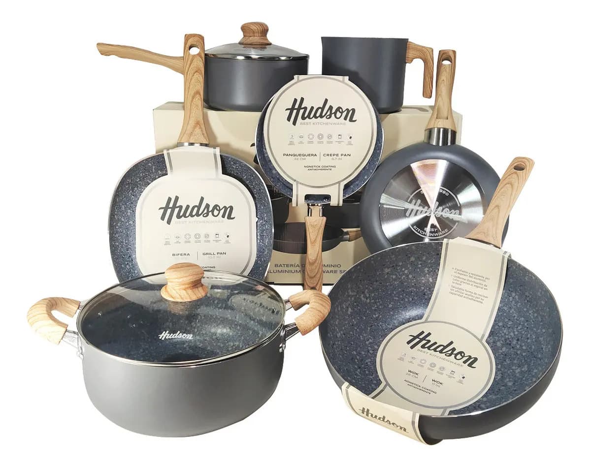 Bateria Cocina Hudson Ceramica Antiadherente Granito 9 Pz