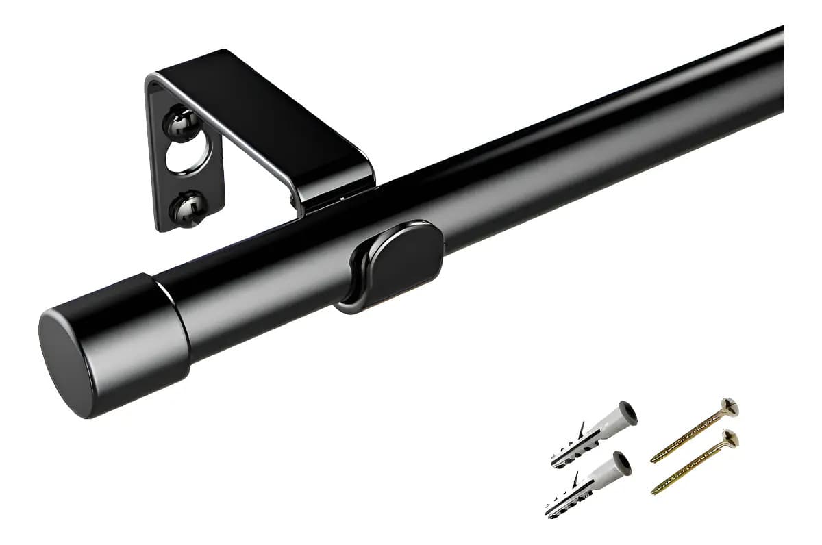 Kit Barral Para Cortina Metalico 2,20 Mt 22 Mm Soporte Pared Color Negro