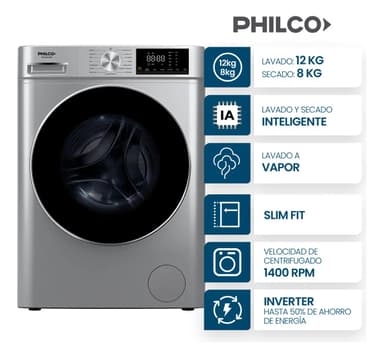 Lavasecarropas Philco Carga Frontal 12/8 Kg Inverter Color Gris Silver