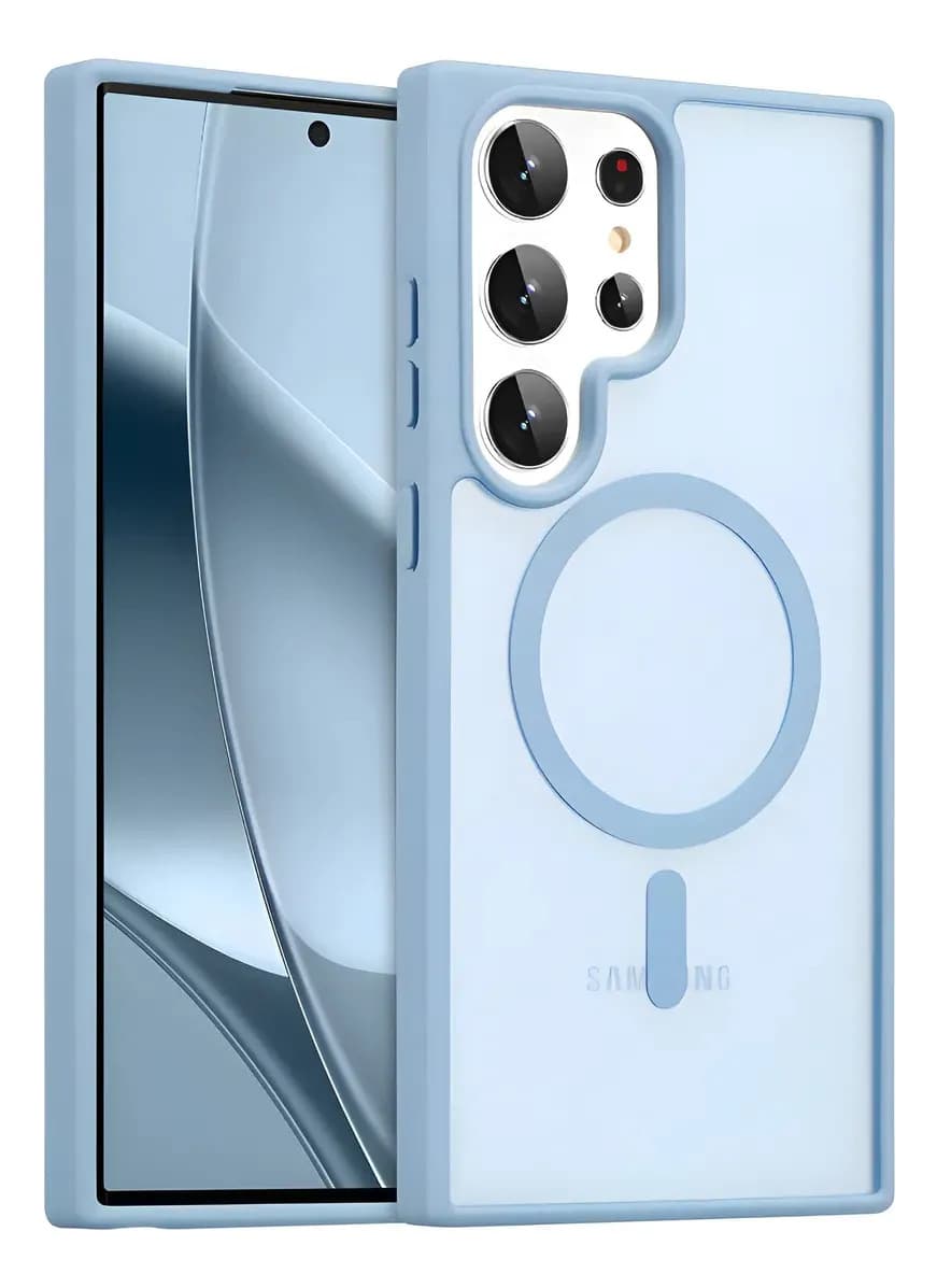 Funda Silicona Magnetica Norcel Para Samsung Galaxy S25 Ultra Color Celeste Resistente Suave Al Tacto Compatible Con Magsafe Bordes Reforzados