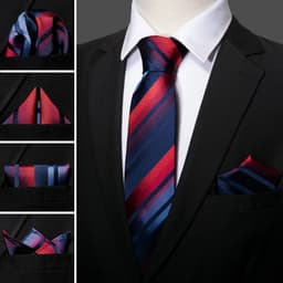 Corbata Hombre Seda Set Con Pañuelo Y Gemelos Ideal Color Azul Rojo Celeste Rayas Diseño De La Tela Floreado