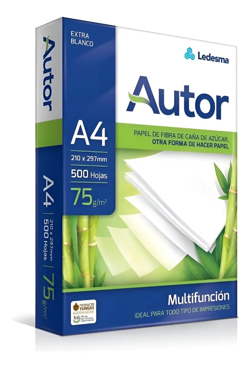 Resma A4 Papel Autor 75grs 500 Hojas Inkjet Oficina Pack X 5 Blanco