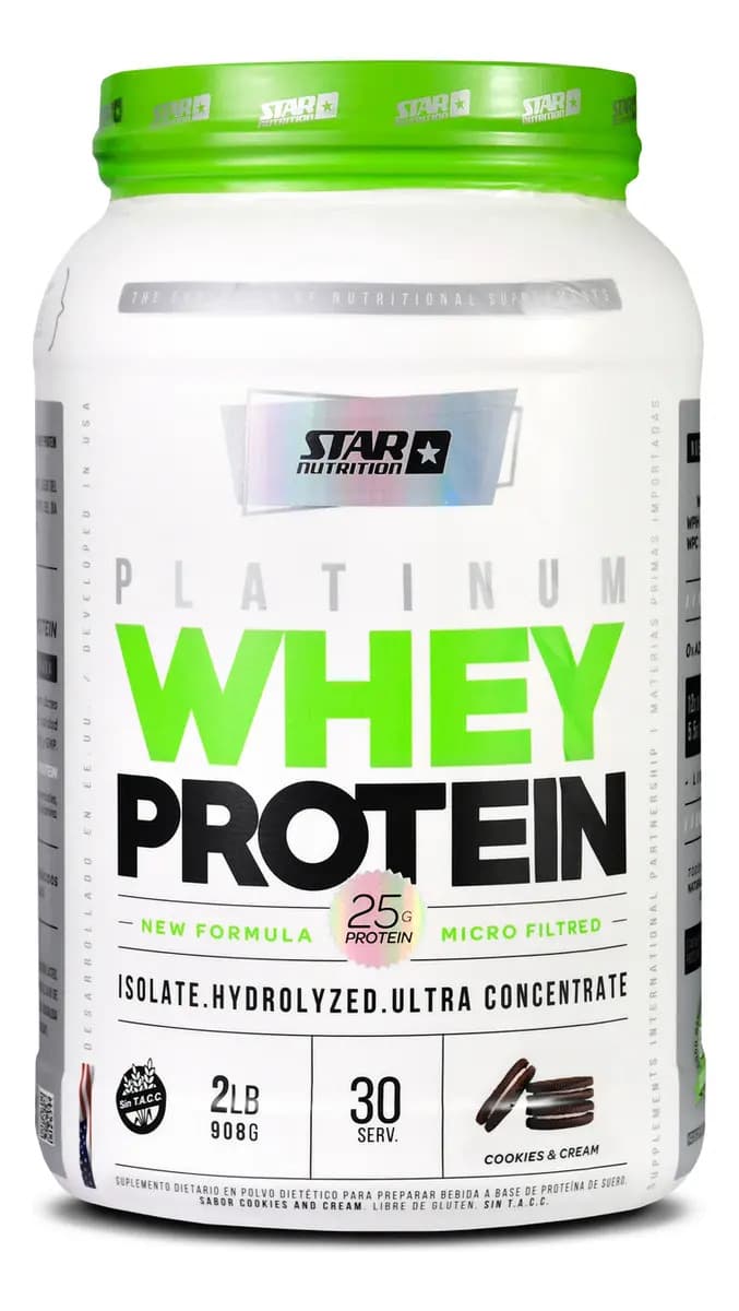 Platinum Whey Protein Star Nutrition 2 Lb en Pote Sabor Cookies & cream