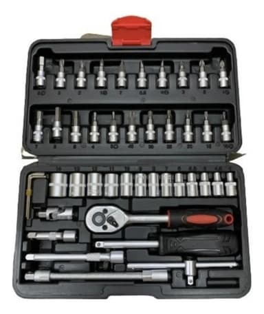 Caja JIN Feng jf-1046 Set Herramientas Juego de Llaves Tubos - Kit 46 Piezas Estuche Organizador negro _ T46 con Adaptador para Bits Standar