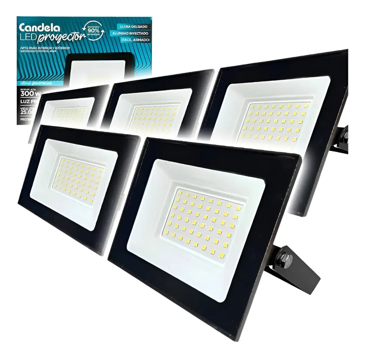 Pack X5 Reflector Led 50w Luz Fria Exterior Proyector Negro Blanco Frío