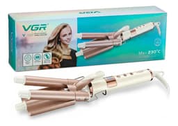 Buclera Rizador 3 Barriles Ceramica Vgr V-599 Triple Ondas 230° Color Blanco y Rosa