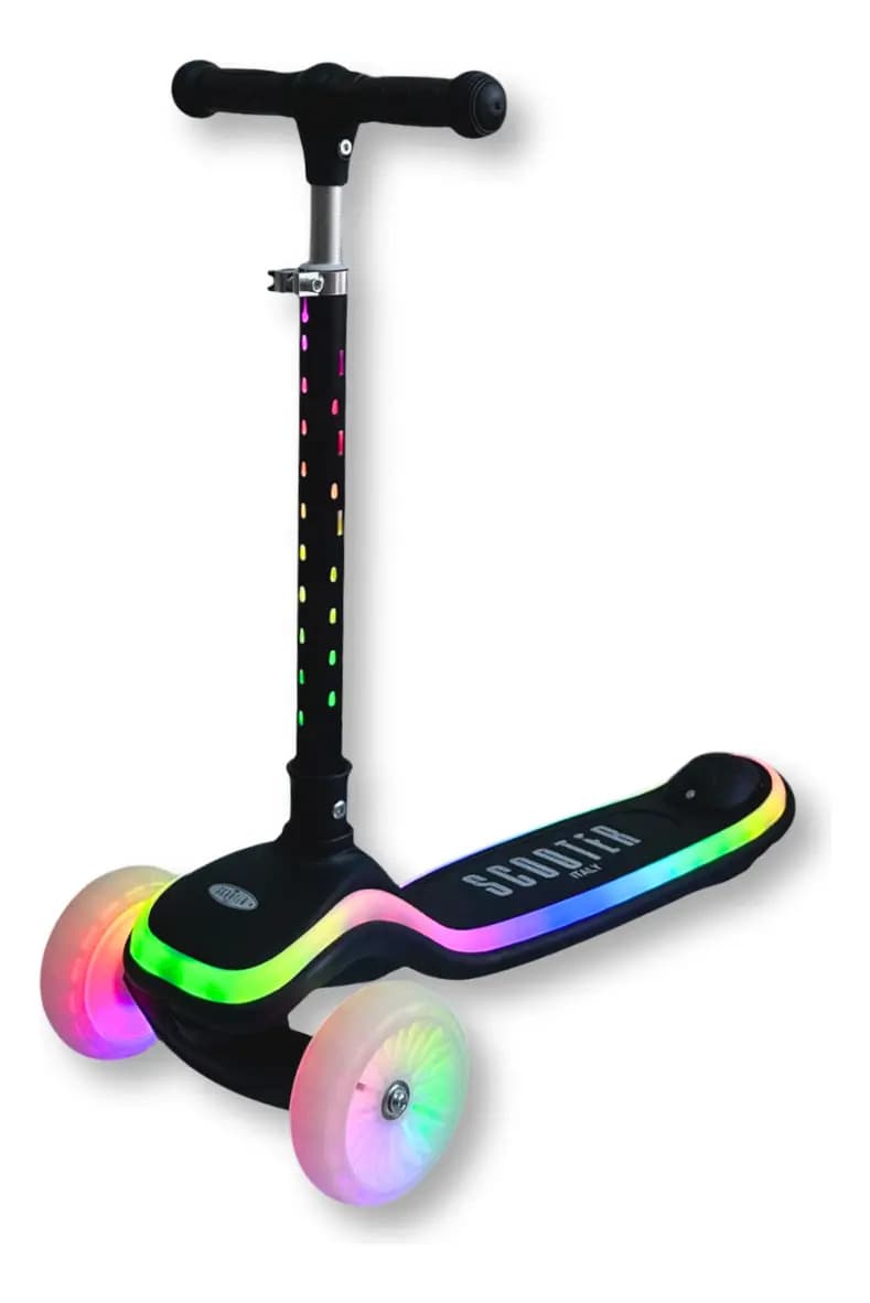 Monopatin Luminix 3 Ruedas Con Luces Plegable Scooter Italy Negro